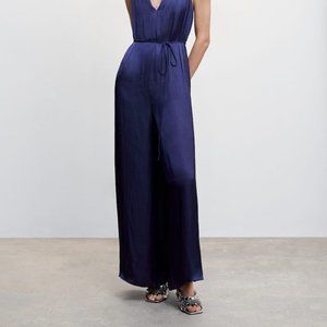NWT Mango Navy satin cross-back jumpsuit